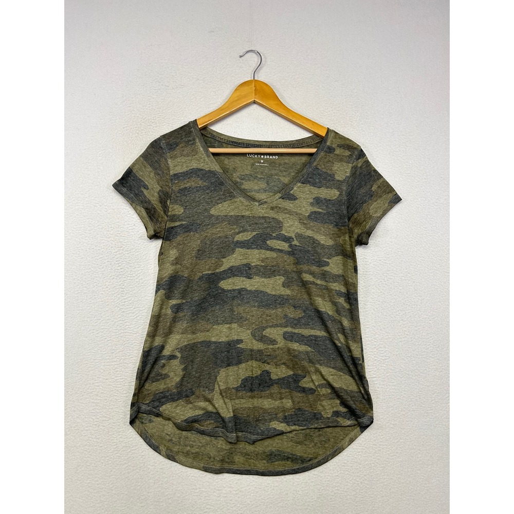 Camo Military Lucky Brand Womens Medium Green V-Neck Short Sleeve Tee Gorpcore